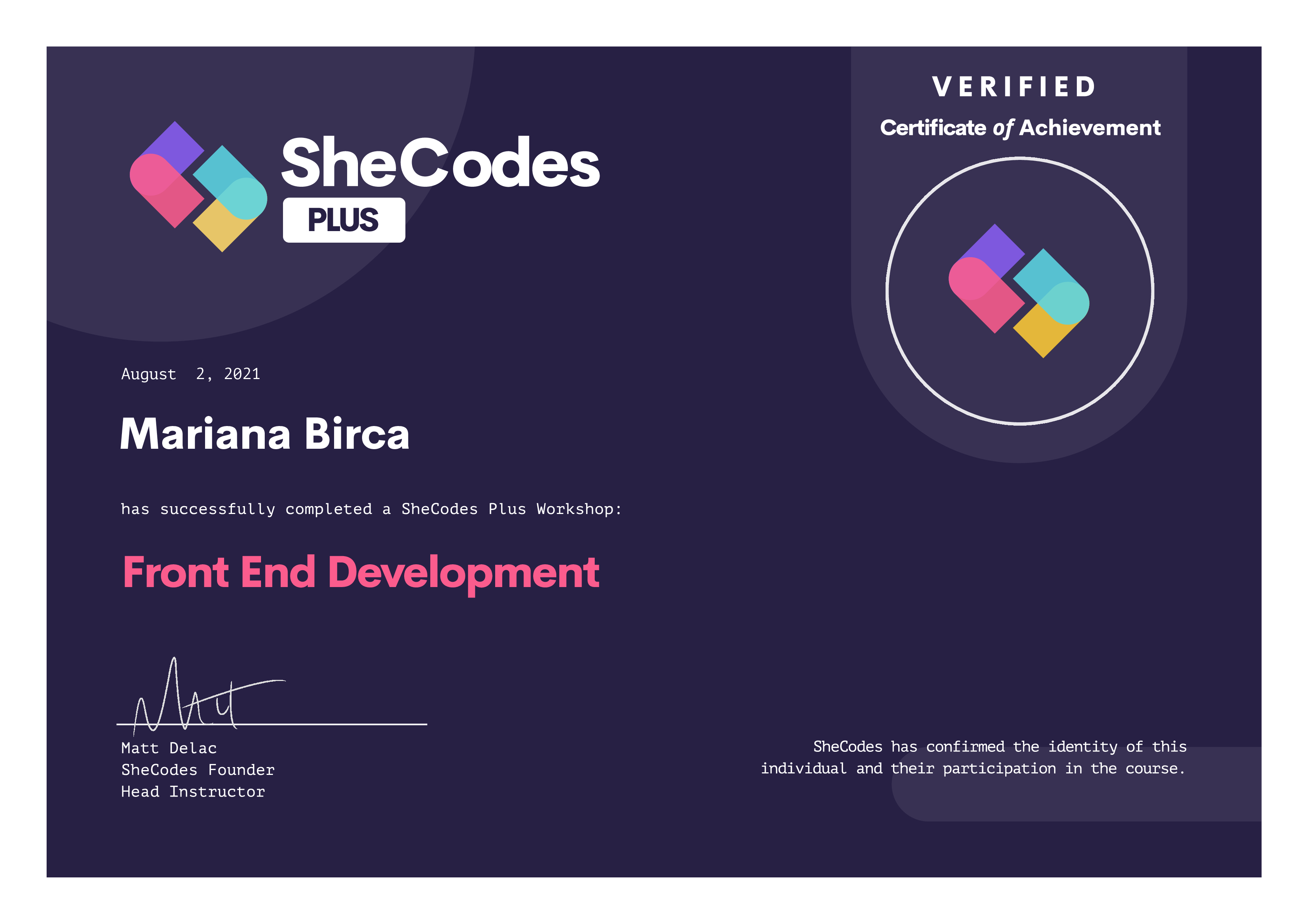 Front-end development certificate