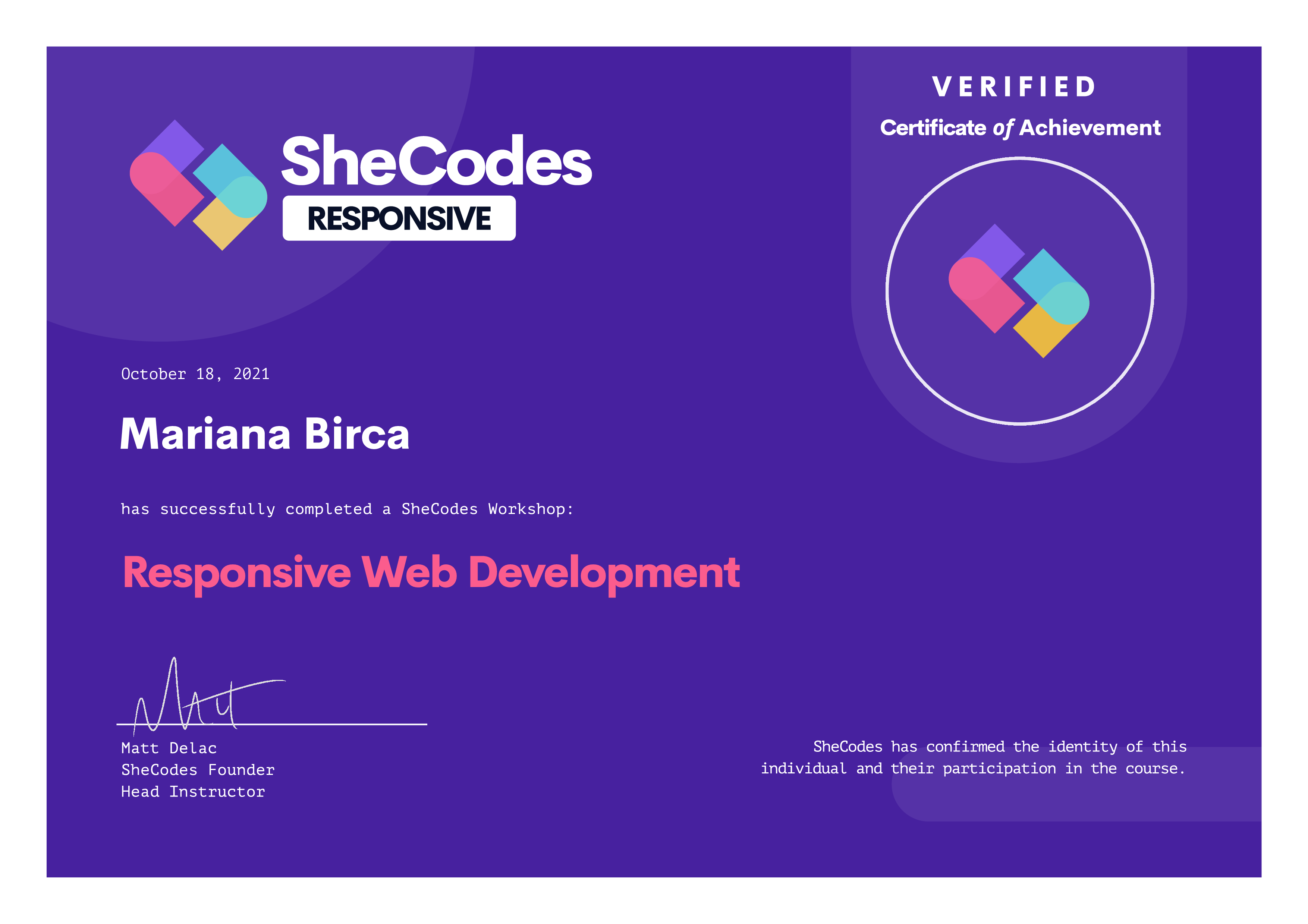 Responsive certificate